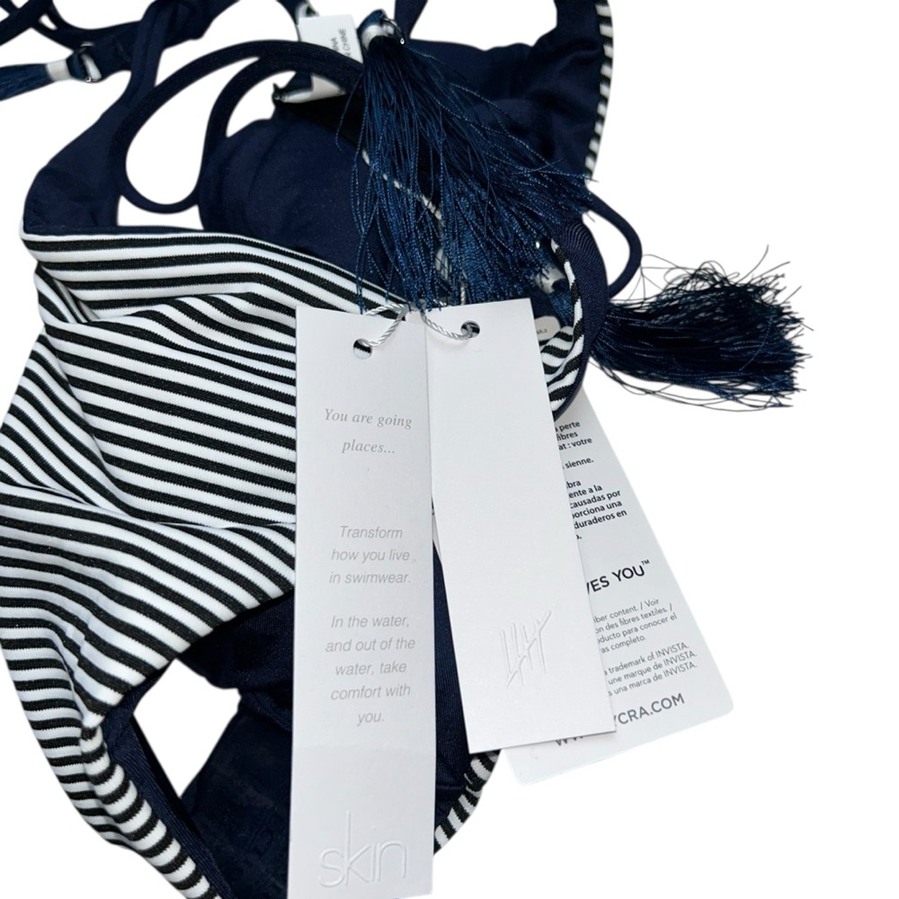 Skin new nwt French Breton blue white stripe bikini bottom bathing swim suit S